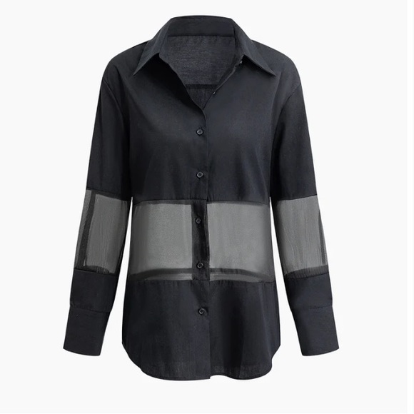 ARITZIA inspired BNWT sheer panel black button down - Picture 1 of 5